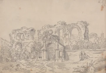 Barokke boog en ruïnes van een Romeins aquaduct